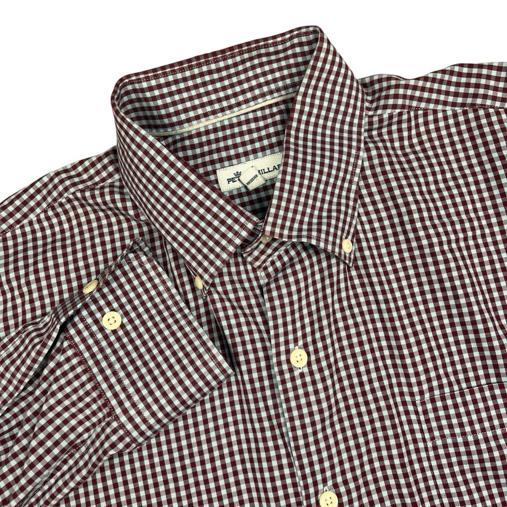 Peter Millar Dress Shirt Mens Large Blue Purple Gingham Long Sleeve Cotton